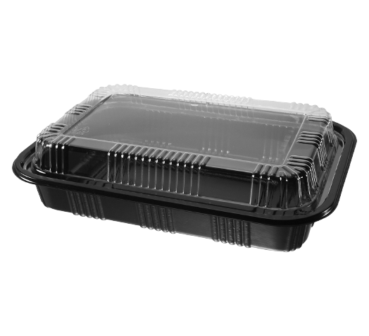 STI-820 Plastic PP Black Bento Box with Clear Lid