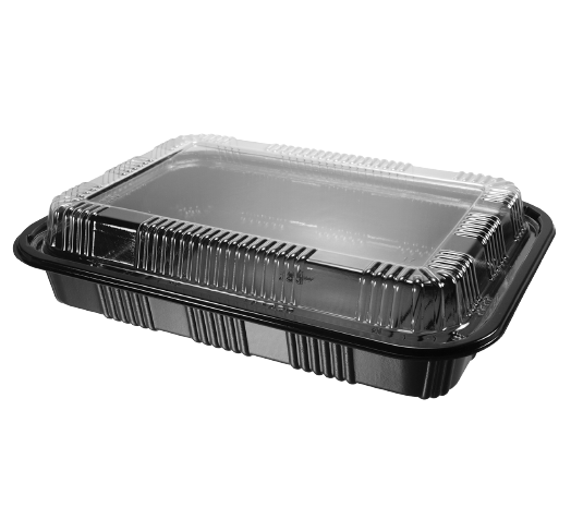 STI-825 Plastic PP Black Bento Box with Clear Lid