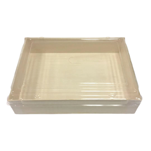 WBFD-120 - 6.5"x 4.72" Foldable Rectangular Wooden Container Togo Food Sushi Box Serving Trays with Lids