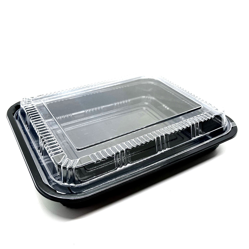STI-830 Plastic PP Black Bento Box with Clear Lid 200sets