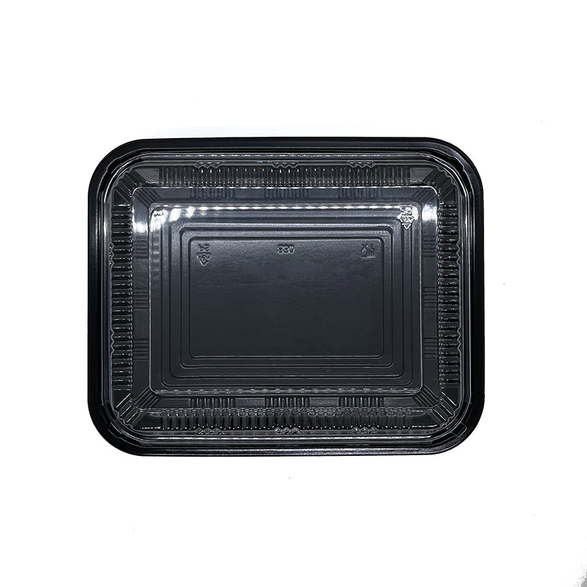 STI-830 Plastic PP Black Bento Box with Clear Lid 200sets