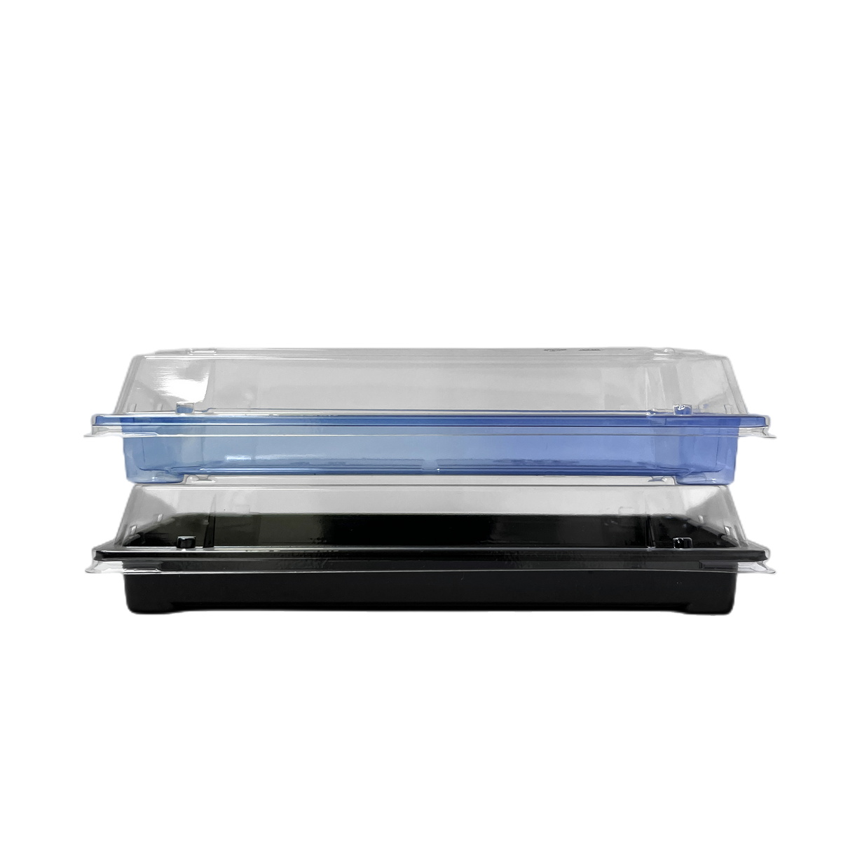 ST-2-001 8.9x3.9x1.8in Heavy Duty Blue/Black/Sakura PET Sushi Trays food container with Lids 100/200/400 Sets