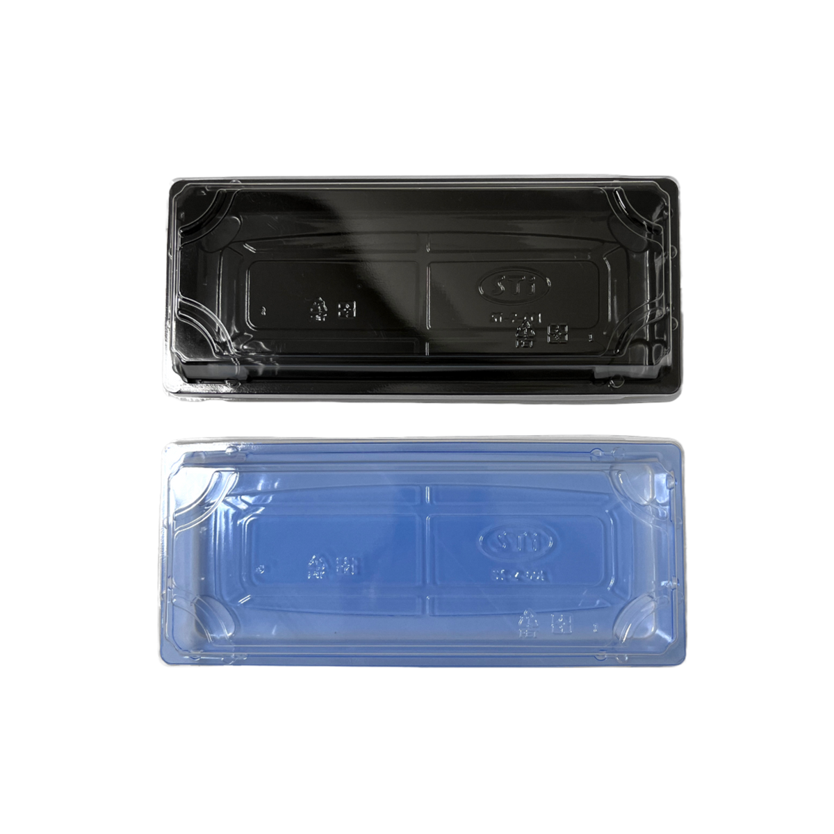 ST-2-001 8.9x3.9x1.8in Heavy Duty Blue/Black/Sakura PET Sushi Trays food container with Lids 100/200/400 Sets