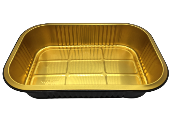 RT220/1000 Aluminum Foil Bakery Tray with Lid Black/Gold 125sets