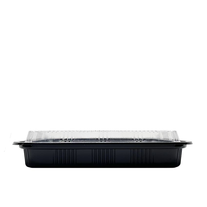 STI-830 Plastic PP Black Bento Box with Clear Lid 200sets