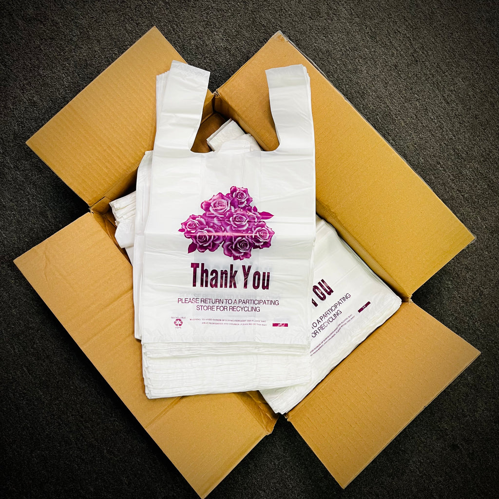 Thank You T-Shirt Bags  (White) - Grocery, Shopping Bag, Restaurants, Convenience Store