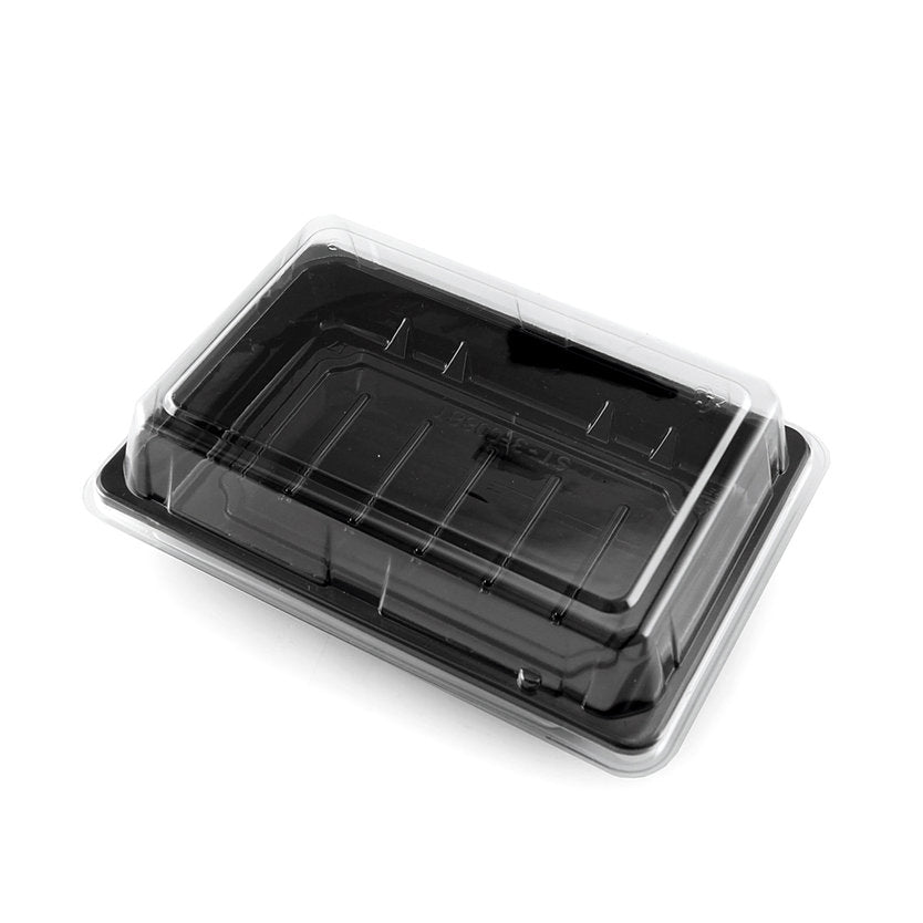 ST-3-008 6.8x4.8x1.8in Heavy Duty Blue/Black/Sakura PET Sushi Trays with Lids 100/200/400 Sets