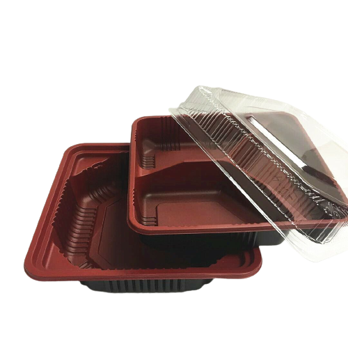 Take Out Square Lunch Bento Container with clear Lid 1/3-Compartment 6.5 x6.5"