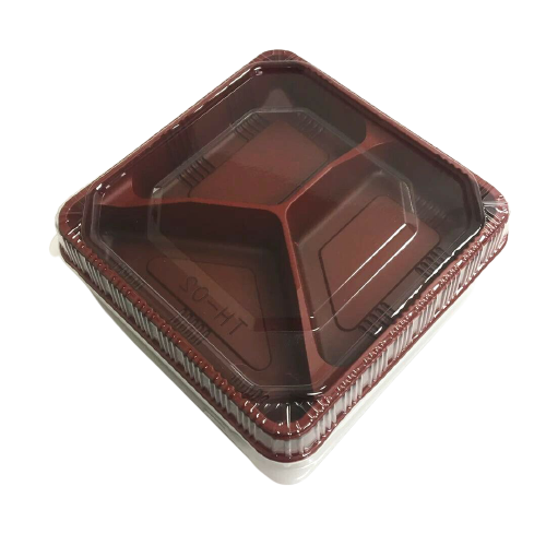 Take Out Square Lunch Bento Container with clear Lid 1/3-Compartment 6.5 x6.5"